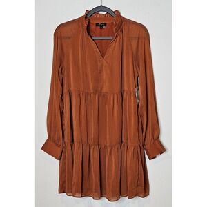 1.State NEW Chiffon Babydoll Womens S Long Sleeve Ruffle Mini Orange Dress‎